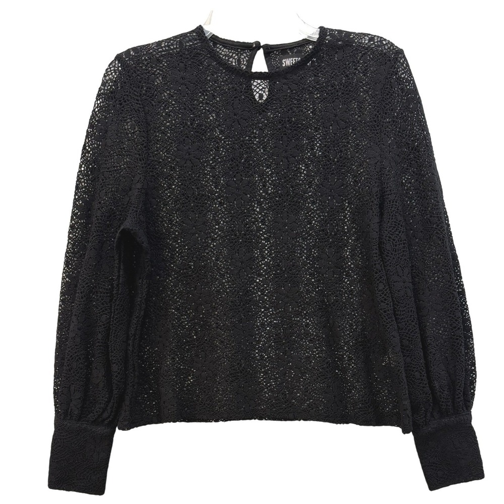 Sweet & Sinful Black Floral Lace‎ Long Sleeve Blouse Whimsigoth Size Medium